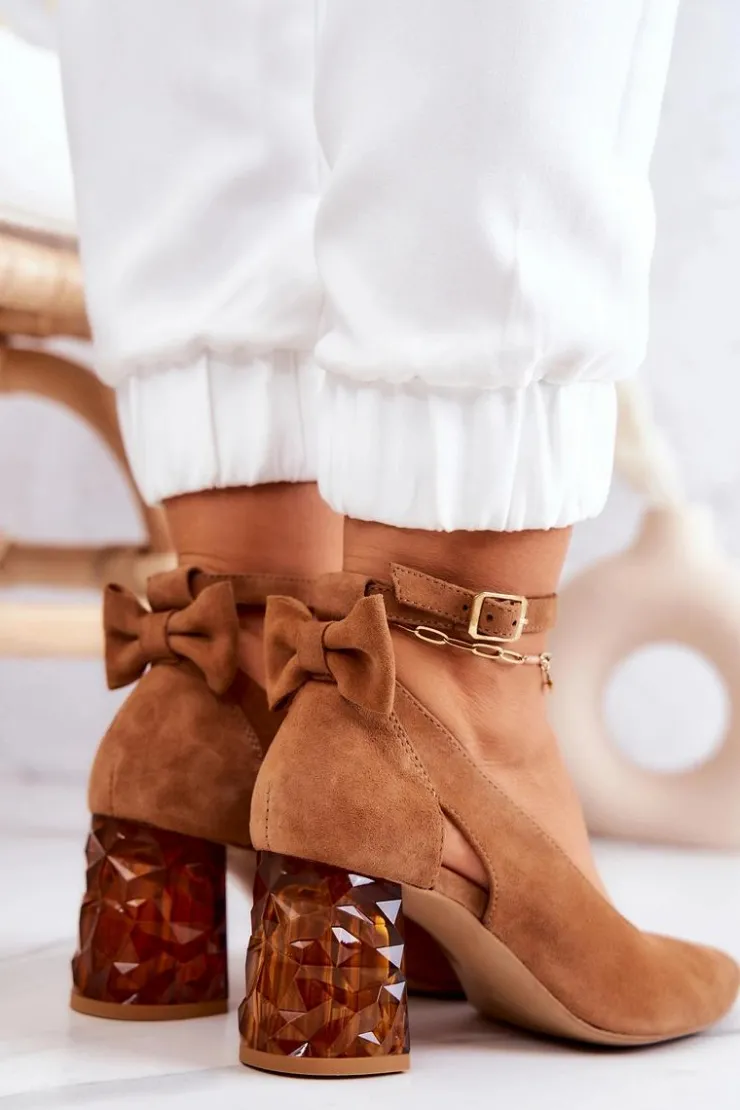 Damskie Maciejka Zamszowe Czółenka Z Kokardką 05059-29 Brązowe