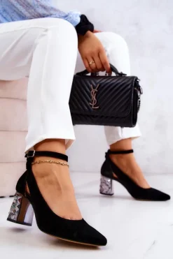 Damskie Maciejka Zamszowe Czółenka Z Kokardką 05059-01 Czarne