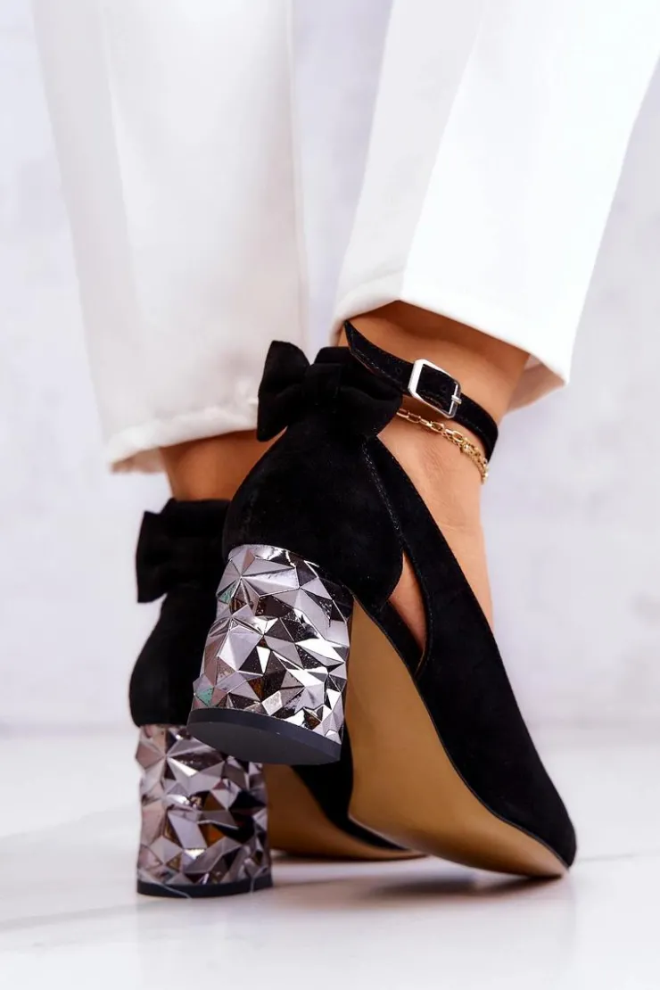 Damskie Maciejka Zamszowe Czółenka Z Kokardką 05059-01 Czarne