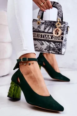 Damskie Maciejka Zamszowe Czółenka Z Kokardką 05059-09 Ciemnozielone