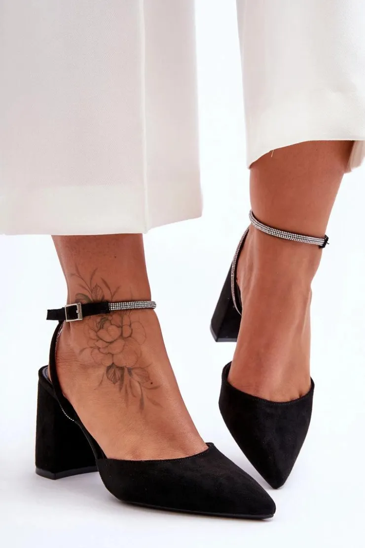 Outlet Boto Zamszowe Czółenka Z Ozdobnym Paseczkiem Czarne Lirosa