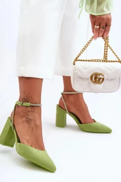 Damskie Boto Zamszowe Czółenka Z Ozdobnym Paseczkiem Zielone Lirosa