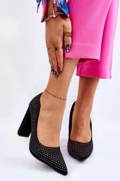 Outlet Boto Zamszowe Czółenka Z Ozdobnymi Ćwiekami Czarne Dories