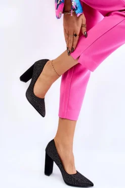 Outlet Boto Zamszowe Czółenka Z Ozdobnymi Ćwiekami Czarne Dories