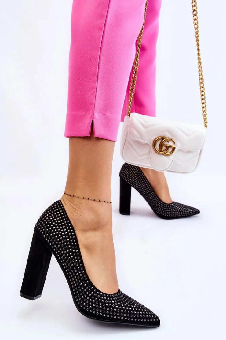 Outlet Boto Zamszowe Czółenka Z Ozdobnymi Ćwiekami Czarne Dories