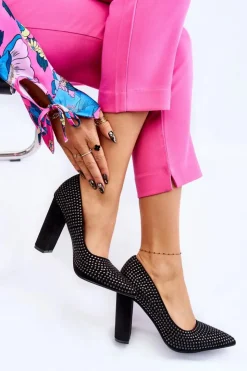 Outlet Boto Zamszowe Czółenka Z Ozdobnymi Ćwiekami Czarne Dories