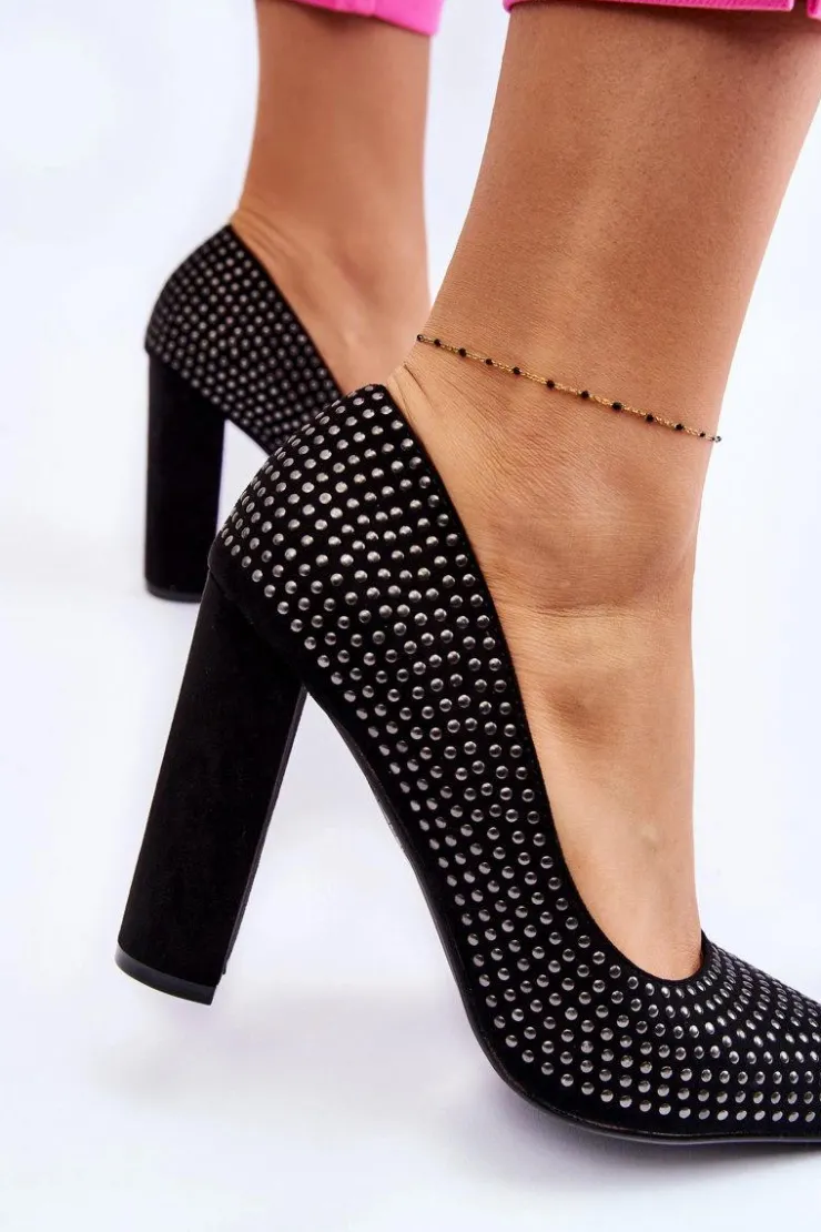 Outlet Boto Zamszowe Czółenka Z Ozdobnymi Ćwiekami Czarne Dories