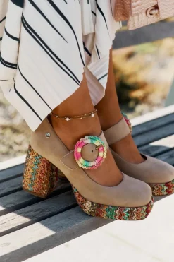 Maciejka Czółenka Na Platformie|Czółenka Zamszowe*Zamszowe Czółenka Z Plecionką Na Słupku I Platformie 06839-04 Beżowe