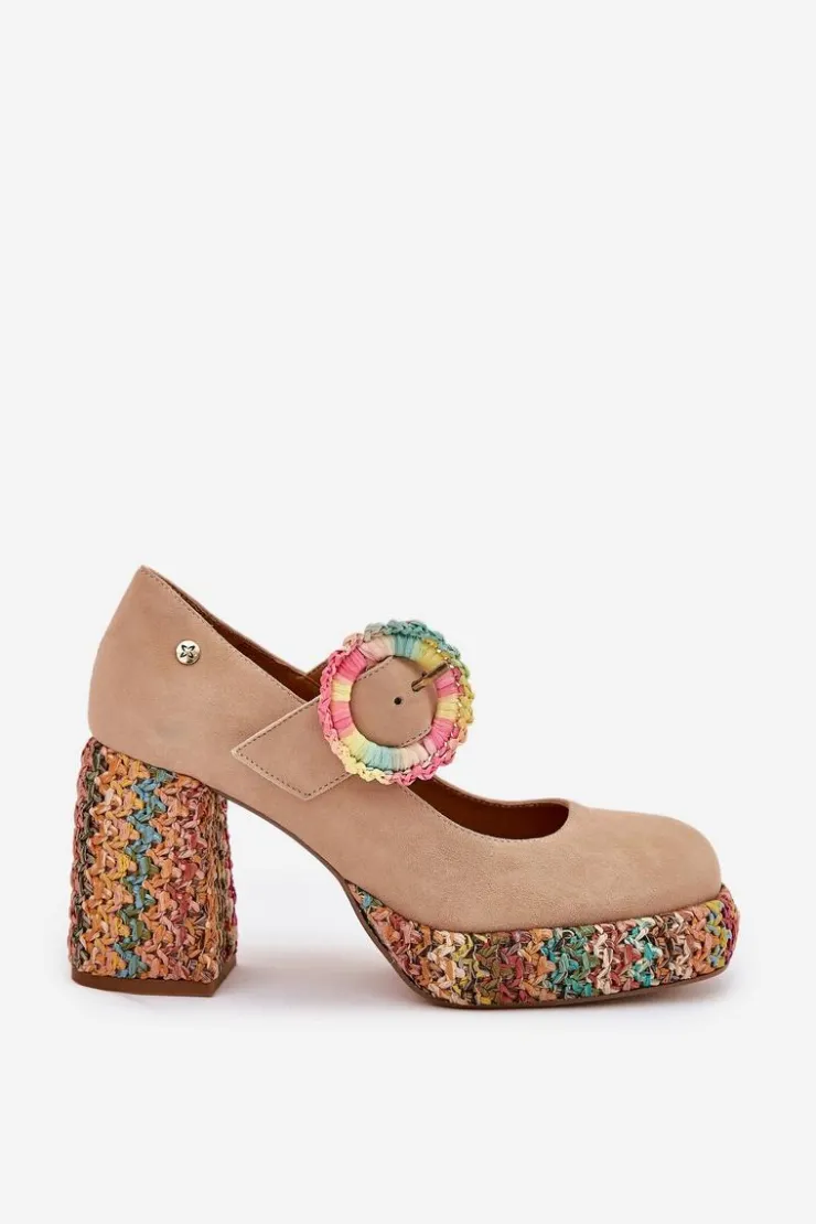 Maciejka Czółenka Na Platformie|Czółenka Zamszowe*Zamszowe Czółenka Z Plecionką Na Słupku I Platformie 06839-04 Beżowe