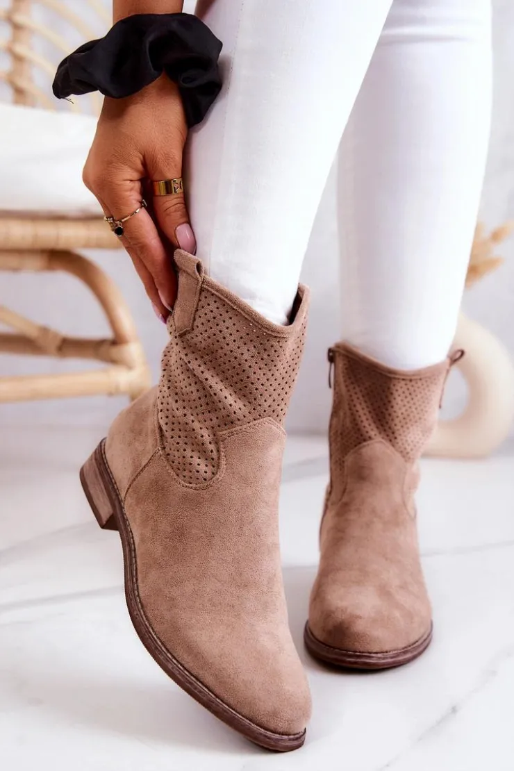 Damskie Damskie buty S.Barski Zamszowe Damskie Ażurowe Botki Beżowe Lemar