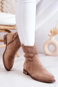 Damskie Damskie buty S.Barski Zamszowe Damskie Ażurowe Botki Beżowe Lemar