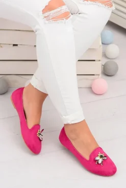 Discount Boto Zamszowe Damskie Balerinki Lordsy Fuksja Veni