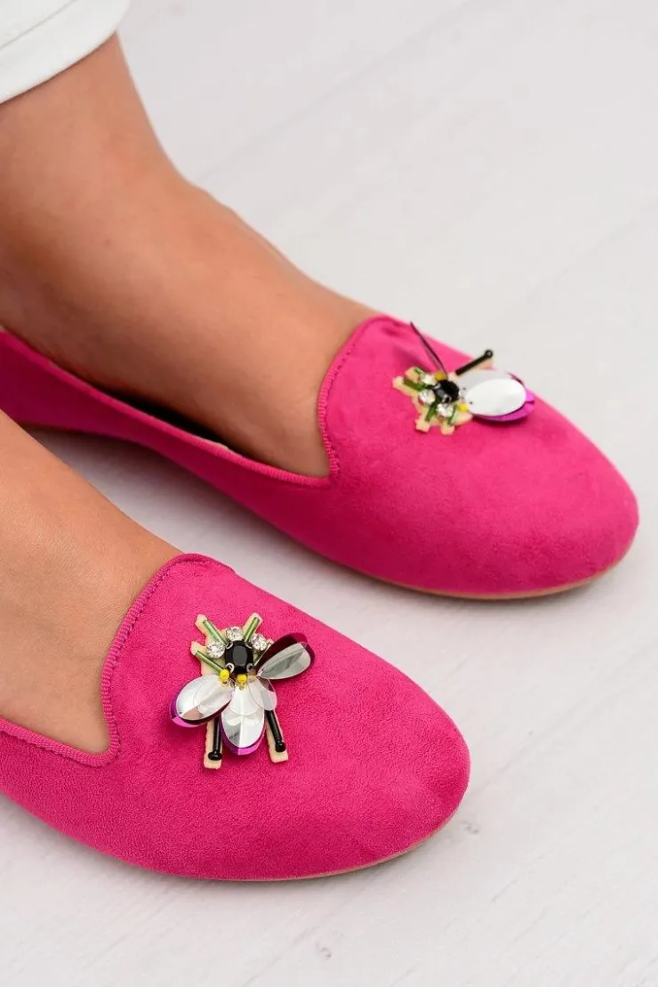 Discount Boto Zamszowe Damskie Balerinki Lordsy Fuksja Veni