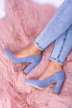 Boto Czółenka Zamszowe|Czółenka Na Słupku*Zamszowe Damskie Błękitne Czółenka Na Słupku Celine