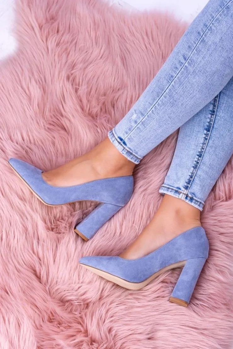 Boto Czółenka Zamszowe|Czółenka Na Słupku*Zamszowe Damskie Błękitne Czółenka Na Słupku Celine