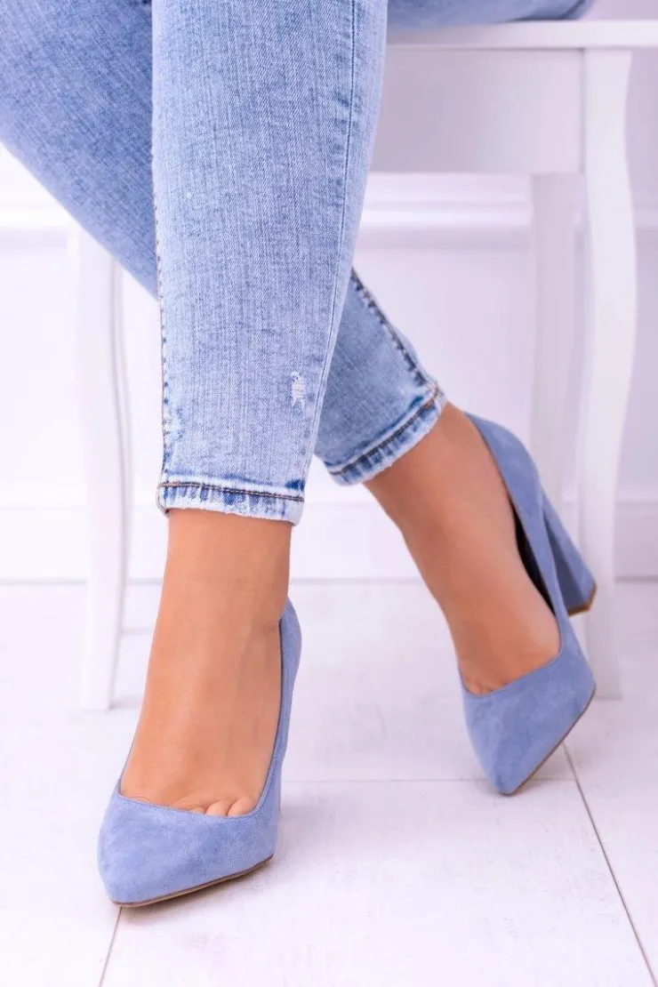 Boto Czółenka Zamszowe|Czółenka Na Słupku*Zamszowe Damskie Błękitne Czółenka Na Słupku Celine