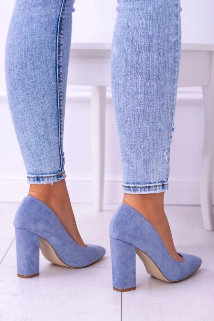 Boto Czółenka Zamszowe|Czółenka Na Słupku*Zamszowe Damskie Błękitne Czółenka Na Słupku Celine