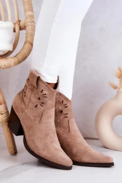 Damskie Damskie buty S.Barski Zamszowe Damskie Botki Kowbojki Beżowe Devon