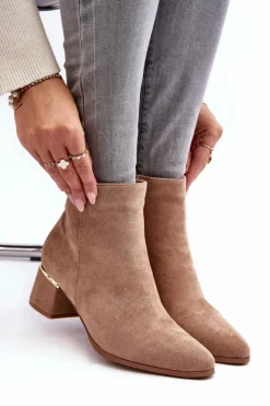 Damskie Evento Zamszowe Damskie Botki Na Obcasie Beżowe Mebassa