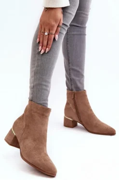 Damskie Evento Zamszowe Damskie Botki Na Obcasie Beżowe Mebassa