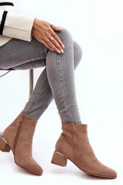 Damskie Evento Zamszowe Damskie Botki Na Obcasie Beżowe Mebassa