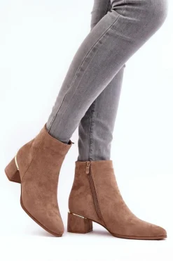 Damskie Evento Zamszowe Damskie Botki Na Obcasie Beżowe Mebassa