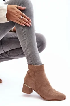 Damskie Evento Zamszowe Damskie Botki Na Obcasie Beżowe Mebassa