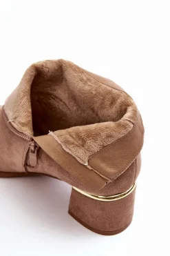 Damskie Evento Zamszowe Damskie Botki Na Obcasie Beżowe Mebassa