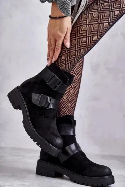 New Boto Zamszowe Damskie Botki Na Suwak Czarne Gritta