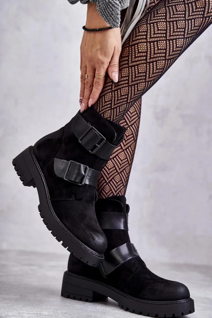 New Boto Zamszowe Damskie Botki Na Suwak Czarne Gritta