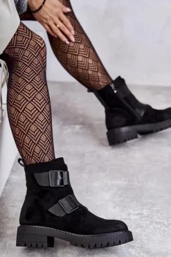 New Boto Zamszowe Damskie Botki Na Suwak Czarne Gritta