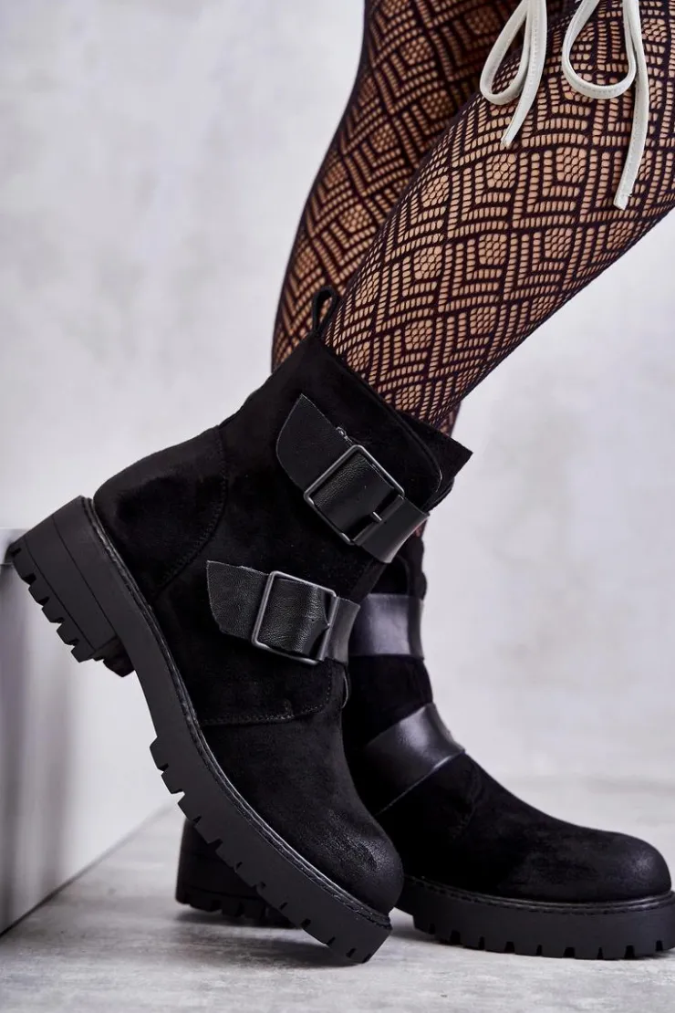 New Boto Zamszowe Damskie Botki Na Suwak Czarne Gritta