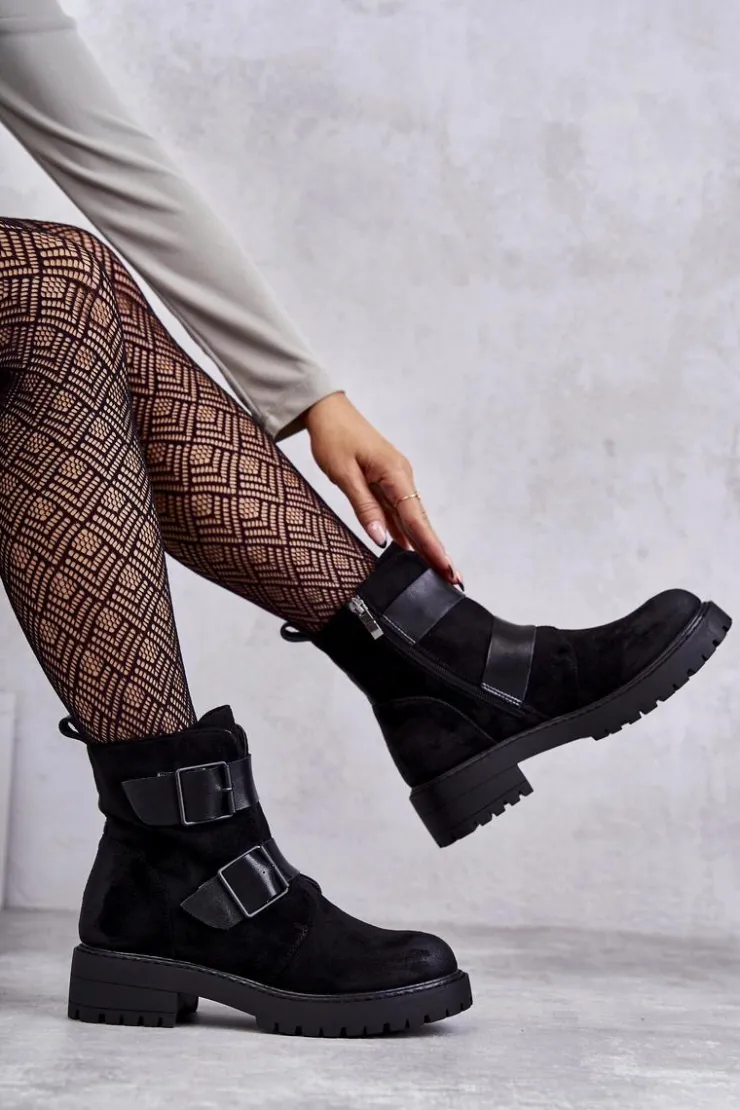 New Boto Zamszowe Damskie Botki Na Suwak Czarne Gritta