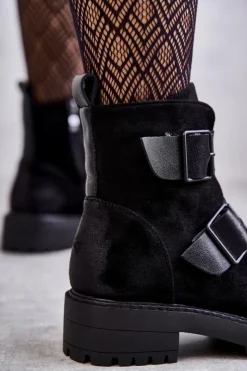 New Boto Zamszowe Damskie Botki Na Suwak Czarne Gritta