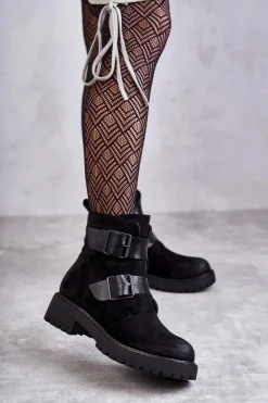 New Boto Zamszowe Damskie Botki Na Suwak Czarne Gritta