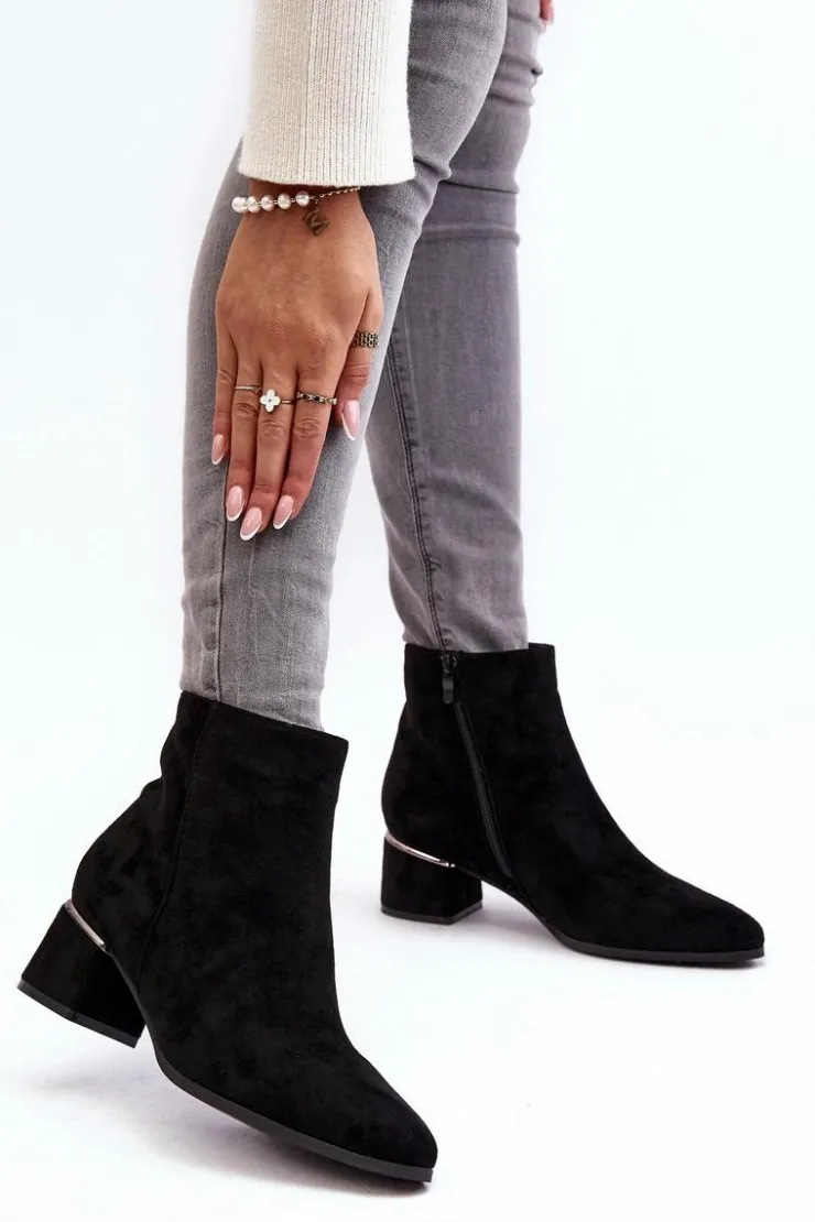 Damskie Evento Zamszowe Damskie Botki Na Obcasie Czarne Mebassa