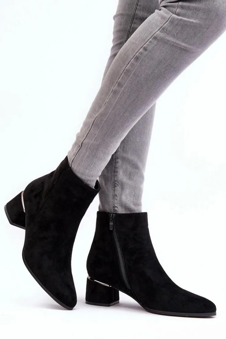 Damskie Evento Zamszowe Damskie Botki Na Obcasie Czarne Mebassa