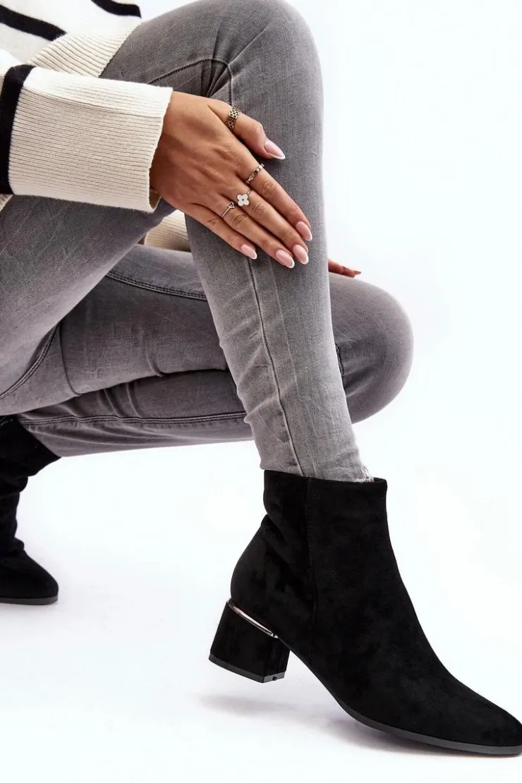 Damskie Evento Zamszowe Damskie Botki Na Obcasie Czarne Mebassa