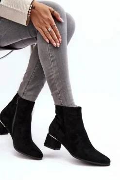 Damskie Evento Zamszowe Damskie Botki Na Obcasie Czarne Mebassa