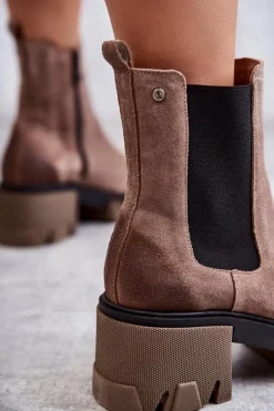 Damskie Boto Zamszowe Damskie Botki Na Platformie Beżowe Lemar Hilde