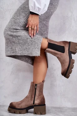 Damskie Boto Zamszowe Damskie Botki Na Platformie Beżowe Lemar Hilde