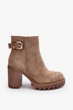 Discount Boto Zamszowe Damskie Botki Na Słupku Z Ozdobą Beżowe Menoria