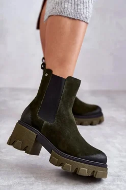 Boto Botki Skórzane|Czarne Botki*Zamszowe Damskie Botki Na Platformie Khaki Lemar Hilde