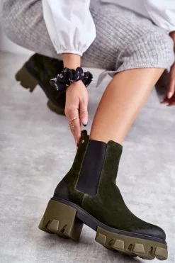 Boto Botki Skórzane|Czarne Botki*Zamszowe Damskie Botki Na Platformie Khaki Lemar Hilde