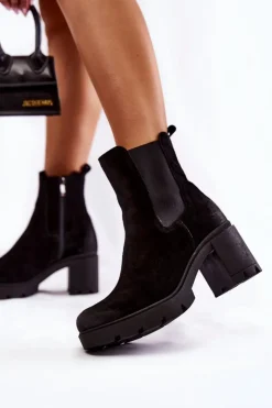 Boto Botki Ocieplane|Botki Skórzane*Zamszowe Damskie Botki Na Platformie Czarne Lemar Martine Czarny