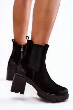 Boto Botki Ocieplane|Botki Skórzane*Zamszowe Damskie Botki Na Platformie Czarne Lemar Martine Czarny