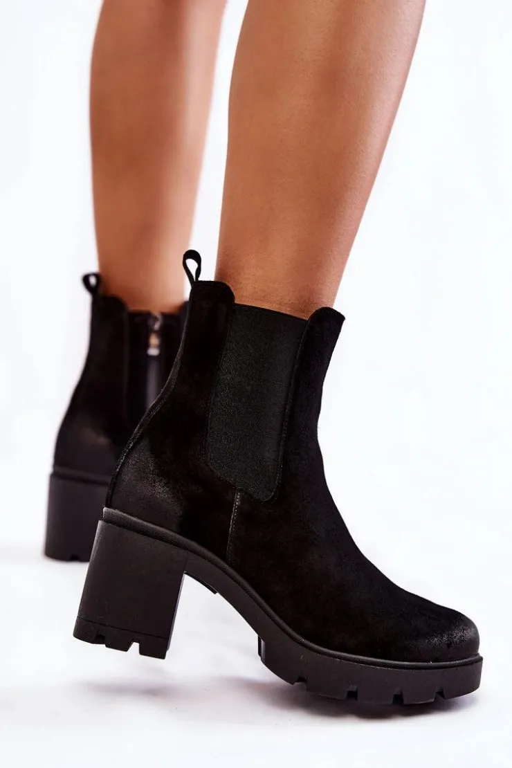 Boto Botki Ocieplane|Botki Skórzane*Zamszowe Damskie Botki Na Platformie Czarne Lemar Martine Czarny
