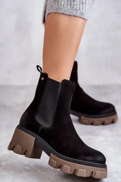 Online Boto Zamszowe Damskie Botki Na Platformie Czarne Lemar Hilde