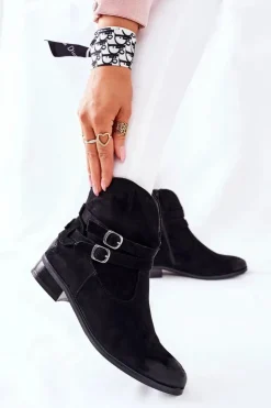 Outlet Buty damskie Vinceza Zamszowe Damskie Botki Ocieplane Czarne Castlerock