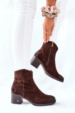 Sale Buty damskie Vinceza Zamszowe Damskie Botki Ocieplane Brązowe Hillbrook